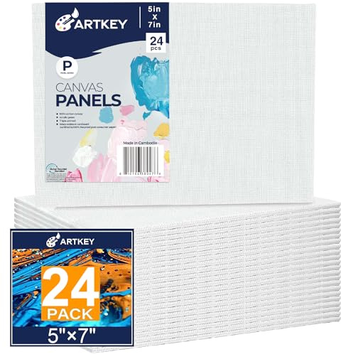 Artkey Canvasbrädor 12 x 18 cm 24-pack, 295 ml grundad 100% bomull vita tomma dukar för målning, konstfärg canvaspaneler för akryl olja akvarell temperafärger