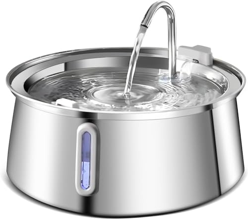 Fontana automatica per animali domestici, in acciaio inox, 4 l, con luce LED, pompa ultra silenziosa per più animali domestici, finestra del livello dell'acqua per cani e gatti