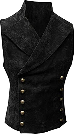 UnoSheng Renässans kostymväst för män retro elegant – väst herr svart vintage dubbelknäppt kostym väst klassisk medeltida steampunk-väst smal passform viktoriansk ridväst topp