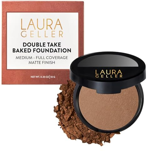 LAURA GELLER NEW YORK Baked Double Take Powder Foundation (Toffee) Long-Wearing, Full Coverage Foundation With Breathable Matte Finish, Never Cakey, Infused With Anti-Aging Ingredients
