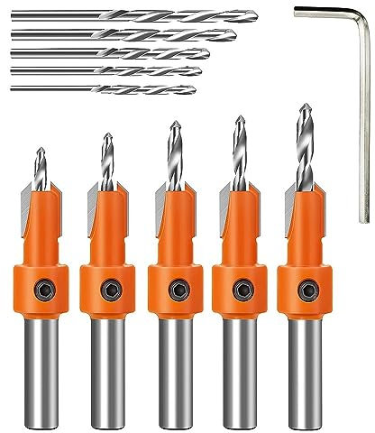 Shallho Juego de 15 brocas avellanadas de 8 mm para madera, con broca espiral HSS de 2,8/3/3,2/3,5/4 mm y llave hexagonal