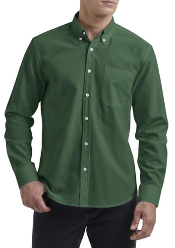HISDERN Camisa Verde Hombre Manga Larga de Vestir Casual Oxford Camisas Hombre Traje fácil de Hierro 4XL