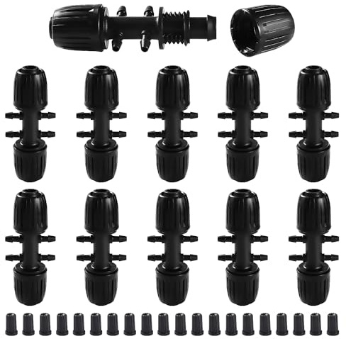 VooGenzek 10 Piezas Conectores en T con Púas para Riego por Goteo, Adaptador en T de 6 Vías Púas para Tubo 13/16 mm a 4/7 mm, Tubo de Tiego Tee por Goteo, para Césped, Jardín, Negro