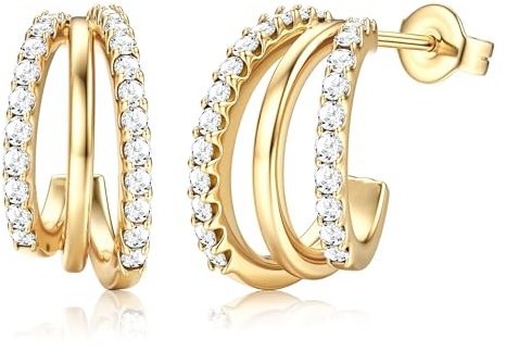 Dochais 14K vergoldete große Zirkonia Creolen, 925er Sterlingsilber-Stift, Silber und Gold Huggie-Ohrringe, modischer hypoallergener Schmuck für Mädchen und Frauen