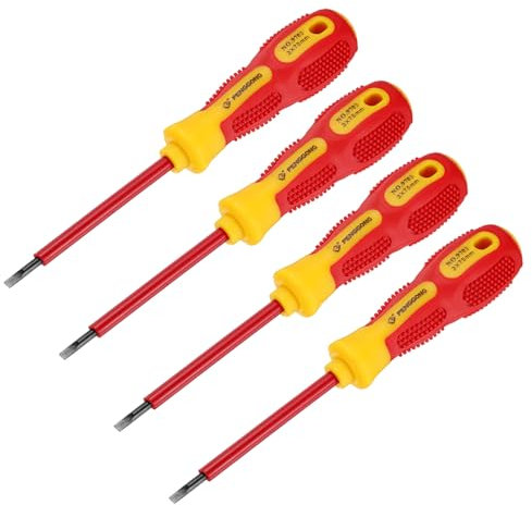 sourcing map 4pcs 1000v Insulated Electrician Screwdriver 3x75mm CR-V Magnetic Slotted Flat Head Insulation Screwdrivers