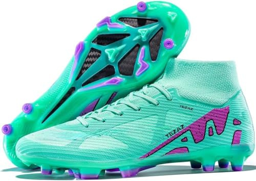 Kmrlofiy Fotbollsskor för herrar och pojkar, High Top Spike, mikrofiber, skor med dobbar, professionella fotbollsskor för utomhusbruk, atletiska träningsskor, för matcher, 42 EU