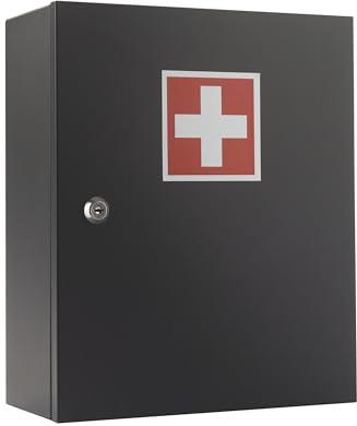 safes uk Medicab 1 Medical Cabinet Wall Mounted Metal Storage Cupboard For Bathroom Wall First Aid Medicine Child Proof Lockable White Secure Box Home or Office (Black)