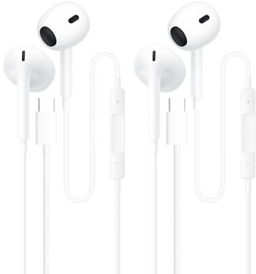 2 Pack USB C Kopfhörer, HiFi Stereo Ohrhörer mit Mikrofon und Lautstärkeregler,Type C In Ear Kopfhörer, Kompatibel mit Phone 15 16/Samsung Galaxy S23/Google Pixel/Huawei/Xiaomi