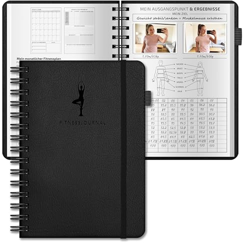 BIROYAL Livre de gym allemand - Journal d'entraînement de qualité supérieure avec 186 exercices pour votre musculation - Carnet d'entraînement de musculation A5 - Journal de fitness pour homme et