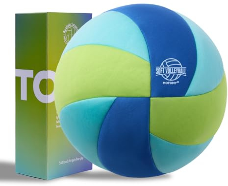 MOTOMY Soft Volleyball for Indoor Practice, Kids 8-12, Quieter Softy Ball | Cushioned fabric cover, so no sting. Stays inflated for weeks, official 8.2-inch size, wall-safe, premium gift box included