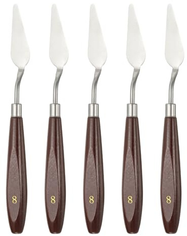 sourcing map 5pcs Palette Knife Painting Tool 2.09 x 0.75 Stainless Steel Art Spatula Pallet Knives Scrapers Tools with Beech Wood Handle for Acrylic Oil Canvas Mixing Spreading, Red/Silver