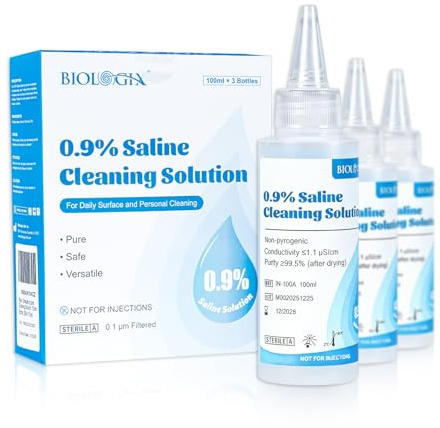 0.9% Normal Saline Solution, Sterile Sodium Chloride for Cleaning, Ready-to-Use Saline Water for Daily Care, 100ml Each (3 Vials), 300ml /10.56 FL OZ
