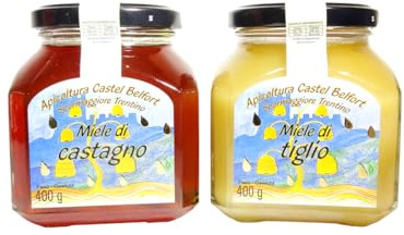 Apicoltura Castel Belfort - Pack da 2x400 gr Miele di Castagno e Miele di Tiglio 100% Italiano, Lavorato a Freddo, Artigianale, Ideale per Merende, Formaggi e Dolci, 400 gr