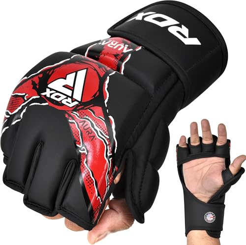 RDX Gants de Boxe Aura F-17 en Cuir Kalix Skin, Gants MMA pour Grappling, Sparring & Kickboxing, Gants de Boxe Homme & Femme avec Protection du Pouce, Gants de Kickboxing (Noir/Rouge, M)