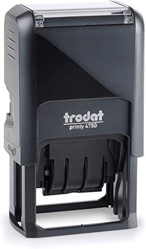 Trodat Printy 4750/L2 Timbro Datario Autoinchiostrante Testo PAGATO, Formato Data GG MMM (in lettere) AAA, Italiano, Altezza carattere 4 mm, Impronta 41x24 mm, Cartuccia inclusa Bicolore Blu/Rosso