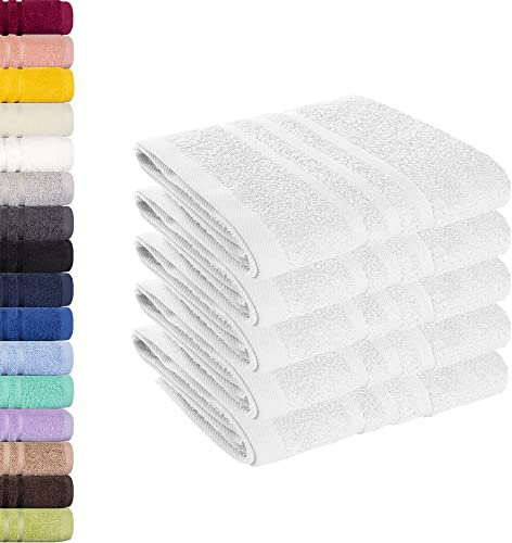 Lavea® 5er Set Gästehandtücher 30x50 cm – Weiche und Saugstarke Gästetücher aus 100% Baumwolle, Frottierserie Elena – Waschbar und Strapazierfähig – Weiß