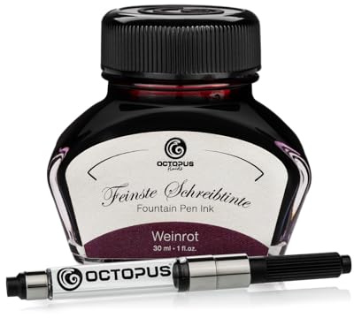 Octopus Fluids Weinrot - Inchiostro da scrittura incluso convertitore, Inchiostro per penna stilografica in bicchiere d'inchiostro, Inchiostro per calligrafia, Rosso 30ml