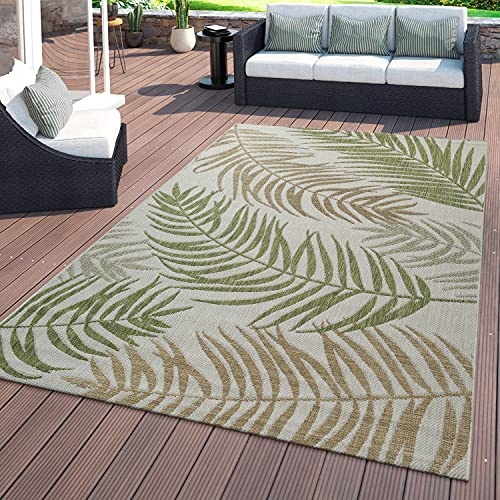 TT Home Flachgewebter In- & Outdoor Teppich Florales Design Konturenschnitt Grün Modern, Größe:60x100 cm