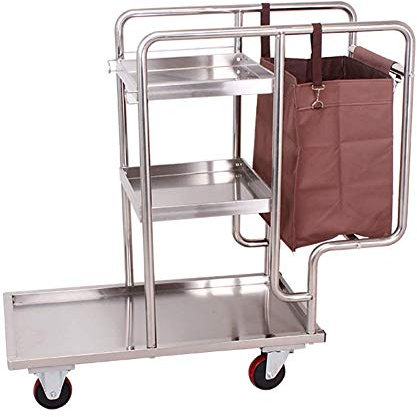 GHCXY Carrelli Mobili, Carrello per la Casa Carrello Carrello per la Pulizia Dell'Acciaio Inossidabile Commerciale con Ruote Silenziose, Carrello Di Servizio Alberghiera Multifunzione con Borsa/Ruote