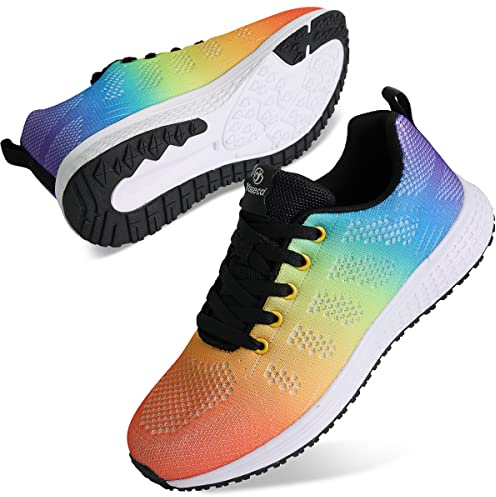 Youecci Damsneakers, träning, luftdämpning, andningsbart nät, halkfria, gymnastikskor, löpning, Flerfärgad, 40 EU