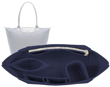 Lckaey Purse Organizer Insert for Longchamp Le Pliage Large Tote - Felt Organizer with 10 Compartments - Navy Blue