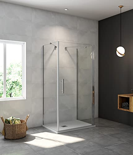 Aica Sanitär Duschkabine U-FORM Duschabtrennung U-Kabine 90x90x90cm Dusche Duschtür 6mm Nano Glas Drehtür H195cm