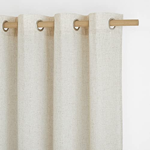 PONY DANCE Leinen Gardinen Kurz Halbtransparent Leinenvorhang Boho 2er Set H 160 x B 140 cm Wohnzimmer Gardinen Leinenoptik Boho Kurze Vorhänge mit Ösen Linen Curtains, Beige