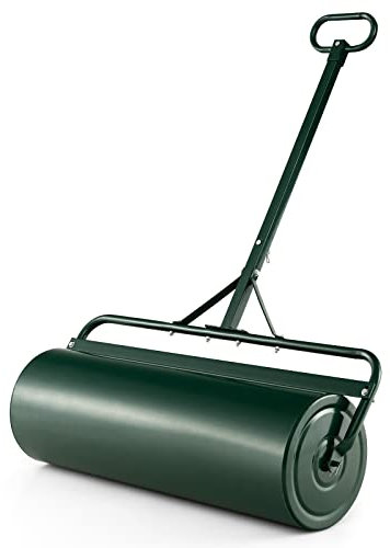 COSTWAY Rouleau à Gazon de Jardin en Métal 63L Largeur 90 cm, Rouleau de Pelouse Ø 30 CM avec Poignée de Préhension Détachable, Rempli d'eau/Sable, pour Obtenir Pelouse Uniforme (Vert)