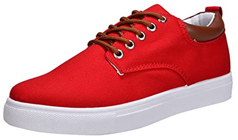 BIISDOST Shoes Men's Trainers Black - Canvas Shoes Casual Shoes Slip On Single Shoes Sports Shoes Comfortable Flat Canvas Trainers Breathable Non-Slip Running Shoes Work Shoes, red, 9.5