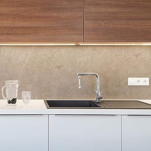 CREARREDA Pannello Paraschizzi Cucina Adesivo da Parete Facile da Applicare Travertine Stone 190x60cm 100% Made in Italy, Ignifugo e Resistente all'Acqua Paraspruzzi Lavandino in PVC