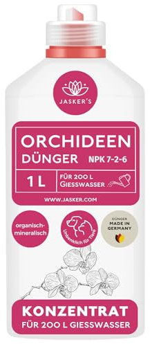 Orchideendünger flüssig 1 L - Orchideen Dünger Konzentrat - 100% Schnelldünger - Dünger Orchideen flüssig für 200 Liter Gießwasser - Wurzel & Blatt Flüssigdünger mit Langzeitwirkung