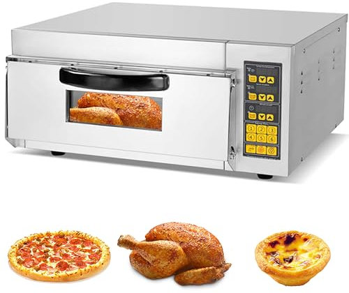 Horno de pizza eléctrico de encimera, horno de pizza comercial de una sola planta de 14 pulgadas, horno tostador con cajón para pizza, horno de pizza de acero inoxidable para restaurante en casa