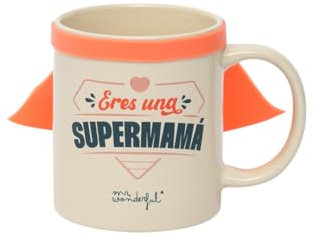 Mr. Wonderful - Taza con capa - Eres una supermamá - Regalo para mamá - Taza de Cerámica - Incluye un Textito para Rellenar