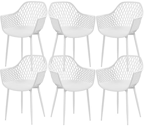 buybyroom Lot de 6 chaises de Jardin avec accoudoirs, Fauteuil Lounge - Chaises inclinables - Chaises de Jardin - Charge maximale : 120 kg - Blanc