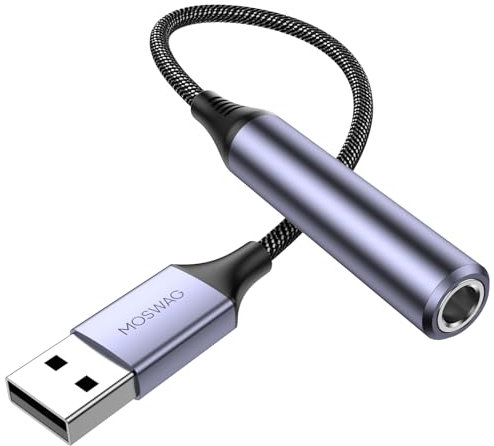 MOSWAG Adaptador de Audio con Tarjeta de Sonido Externa USB A a convertidor estéreo Auxiliar de 6,35mm Compatibles con Computadoras portátiles, Computadoras, Amplificadores, Auriculares de 6,35mm