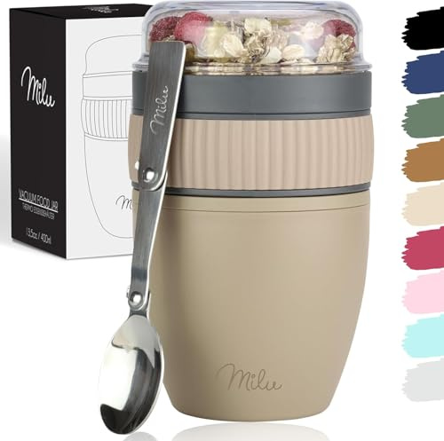 Milu vaso para muesli to go 400ml I vaso de plástico para yogur con cuchara (marrón)