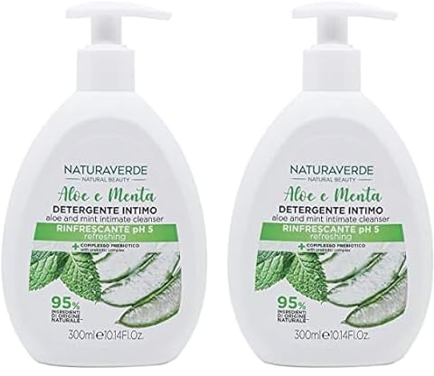 Naturaverde | Natural Beauty - Detergente Intimo all'Aloe e Menta, con Complesso Prebiotico, pH 5, Sapone Uomo, Donna, Rinfrescante, 300ml (Confezione da 2)