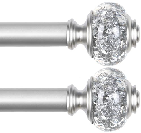 KAMANINA Lot de 2 tringles à rideaux argentées pour fenêtres de 80 à 148 cm de diamètre - 22 mm de diamètre - Pour rideaux à œillets, épissure et télescopique avec embouts translucides