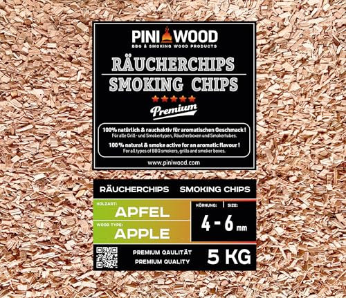 PINI 5 Kg Räucherchips Apfel 4-6 mm Smoking Chips Räucherspäne 18 Liter