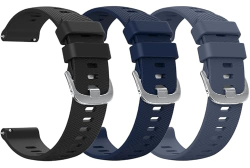 Yisica 3 Piezas Correa para 20mm 22mm Reloj Inteligente Hombre Mujer, Liberación Rápida de Silicona Suave Pulseras de Repuesto (Negro/Azul Marino/Gris Azul 02, 22mm)