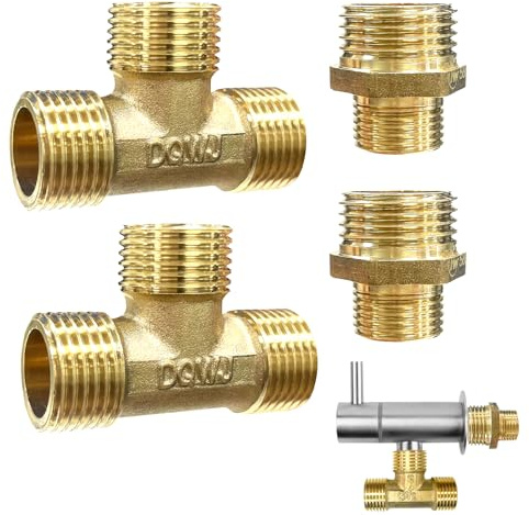 Raccord en T en Laiton 1/2 Pouce, 2 Raccords en T pour Raccordement à L'eau, 2 Réducteurs 1/2 à 3/8, Rallonge de Robinet, Raccords de Tuyau, pour Le Raccordement à Des Conduites de Gaz et De Liquide