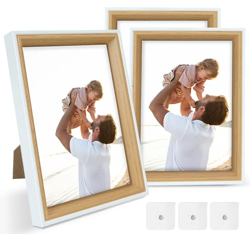 FALSKT 3PCS Cornice Foto 20x25cm Cornice Legno in MDF Portafoto da Tavolo Cornici Foto con Vetro Acrilico per Soggiorno Camera da Letto Bianco,3PCS Ganci Adesivi Per Quadri