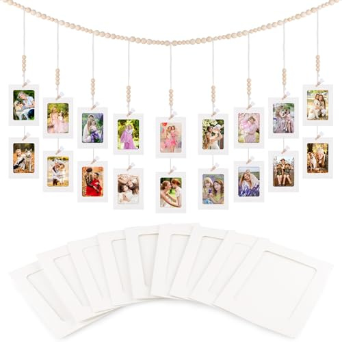 110 cm Cuerda para Fotos con Pinzas 20 Piezas Marco de Fotos de Papel 11.5 x 15.2 cm Marco para Colgar en Pared de Bricolaje con 20 Piezas Clips de Madera Puede Colgar Postales, Fotos, Recuerd