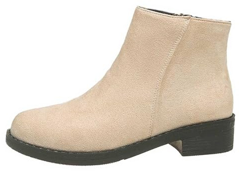 Dasongff Stivaletti da donna con tacco basso in camoscio zeppa stivaletti corti spessi cerniera laterale punta rotonda suola dentata stivali autunnali scarpe antiscivolo, beige, 37 EU