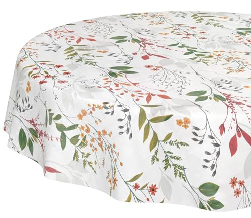 Nappe en Toile cirée Lavable, Facile d'entretien, imperméable, Effet Lotus, pour Table de Jardin, Naturelle, Ronde, 140 cm, Bord coupé