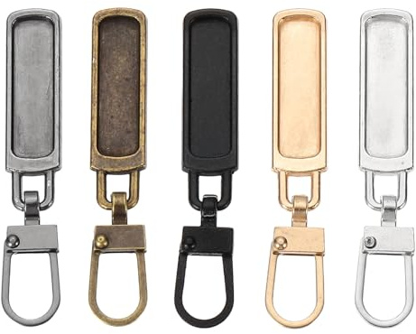sourcing map Lot de 4 tirettes de fermeture éclair en cuir de 4,8 cm, longue bande de fermeture éclair de rechange pour bagages, vêtements, vestes, sacs à dos, bottes, noir/argent/or/gris/bronze