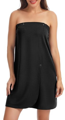 Lovasy Robe Serviette de Bain Femme Coton Peignoir Enveloppant en Gaufré Serviette Spa avec Boutons Réglables Paréo de Bain Douce et Léger Kilt de Sauna