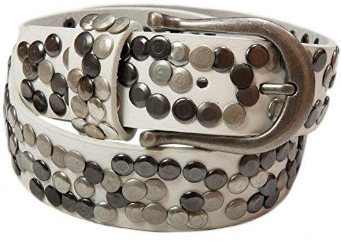 styleBREAKER Damen Nietengürtel mit unterschiedlichen Nieten, Kunstleder Gürtel Einfarbig, Damengürtel kürzbar 03010008, Farbe:Weiß, Größe:90cm