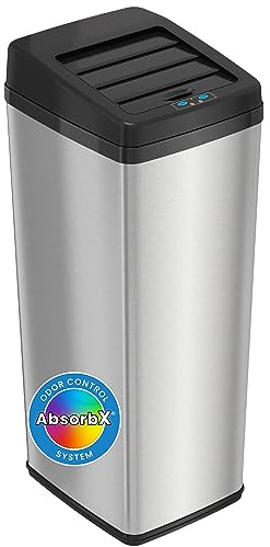 iTouchless 14 Gallon Slide Open Lid Kitchen Trash Can with, Motion Sensor Stainless Steel Rectangular Trashcan for Home Office Work Garage Bedroom Living Room Large Capacity Slim Wastebasket, Silver