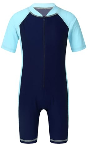 TiaoBug Maillot de Bain 1 Pièce Enfant Fille Garçon Zip Body de Bain Combinaison Plongée Natation Bodysuit Anti-UV Vêtement Plage Costume Surf 3-14 Ans Bleu Marine et Bleu Ciel 12-14 Ans